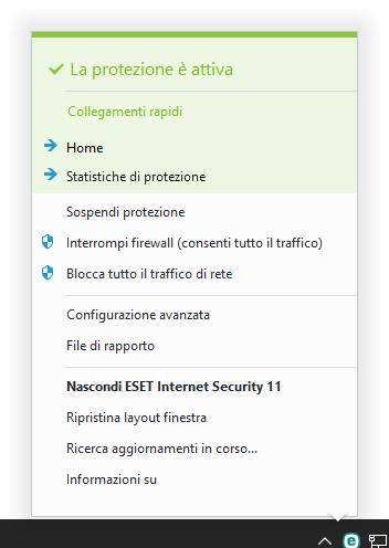 4.7.4 Menu del programma Alcune delle principali opzioni di configurazione e funzionalità sono disponibili facendo clic con il pulsante destro del mouse sull'icona della barra delle applicazioni.