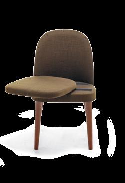 Seating in beech, with seat and back upholstered with fabric, vinyl or