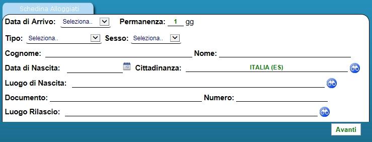 3. Invio on-line Consente di compilare e trasmettere una schedina di un soggetto alloggiato più gli eventuali familiari o membri gruppo dello stesso.