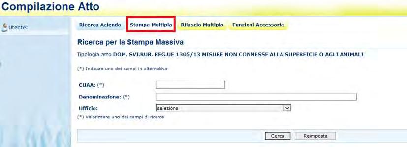 19-87 Tramite i link presenti in alto sarà possibile effettuare le seguenti operazioni: Stampare, tramite il link Stampa Multipla, le domande di un determinato cuaa, o di una denominazione o di un