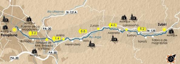 3 Zubiri - Pamplona / km 20,4 12 E' la tappa che ci porta alla prima città del "camino": Pamplona. riattraversa il "puente de la Rabia".