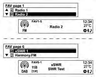 PRESELEZIONE qualsiasi [1 ~ 6] per memorizzare la stazione radio o DAB attuale sullo stesso pulsante della Pagina preferiti selezionata.