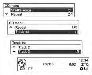 Per i CD audio, girare la manopola di regolazione MENU-TUNE dal menu del CD per passare all elenco delle tracce e quindi premere il pulsante