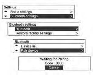 172 Sistema Infotainment (14) Pulsante MENU-TUNE con comando Premere il pulsante dalla modalità telefono bluetooth per visualizzare la schermata del menu.