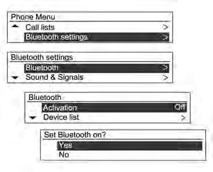 Menu telefono Impostazioni bluetooth Impostazione della funzione bluetooth.