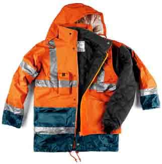 colore: arancio-blu / giallo-blu taglie: S - M - L - XL - XXL parka esterno: - cappuccio richiudibile nel