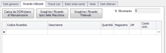 (specificando un valore negativo pari al valore presente in Q.tà Prelevata. I prelievi effettuati si possono utilizzare durante la registrazione di un intervento.