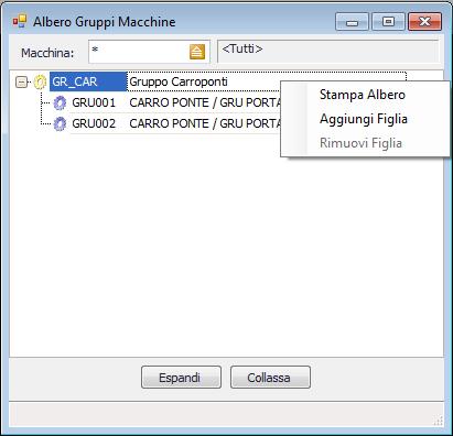 3.5 ALBERO GRUPPI MACCHINE E possibile gestire gruppi per definire insiemi di macchine accomunate da una qualunque caratteristica, per esempio può essere utile raggruppare le macchine che hanno la