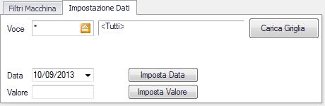 3.7 REGISTRA DATI GIORNALIERI MACCHINE Questa videata ti permette di registrare in modo massivo i dati giornalieri, puoi inserire direttamente le righe in griglia oppure caricare