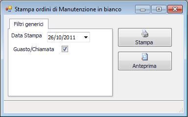 4.5 STAMPA ORDINI DI MANUTENZIONE IN BIANCO Permette di stampare lo stesso modello usato per gli ordini ma in bianco, utilizzabile in situazioni di urgenza, quando per mancanza del personale