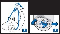 [4] Regolare la lunghezza desiderata della cintura addominale ora liberamente appesa, farla girare attorno al corpo e poi fissarla all apparecchio con il serraggio rapido.