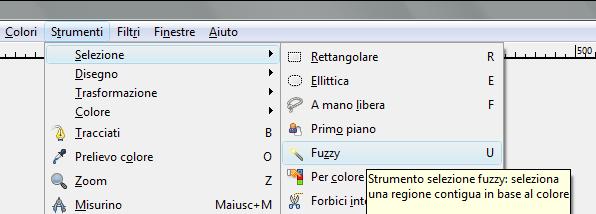 2. Sfondo trasparente Selezionare il colore di sfondo da cancellare DOPO aver scelto lo strumento selezione regioni contigue (bacchetta magica - fuzzy): -cliccando su