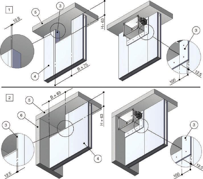 WKS25 Installazione Installazione in parete leggera verticale (cartongesso) EI 120 S - Casi particolari Montaggio a contatto con soffitto o pavimento o parete laterale Nella parete deve essere
