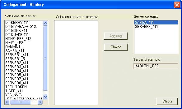 CONFIGURAZIONE DI FIERY EXP8000 DA UN COMPUTER IN RETE 35 PER ELIMINARE I COLLEGAMENTI BINDERY DALLA CONFIGURAZIONE LOCALE 1 Fare clic su Modifica nella finestra di dialogo Configurazione Bindery.