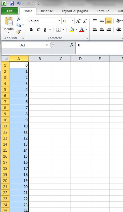 Inserimento di formule di Excel Voglio riempire la colonna B