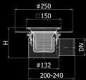 00 QQScarico QQcon bordo QQclasse K 3 DN 70 H = 180-225 mm DN 100 H = 180-250 mm