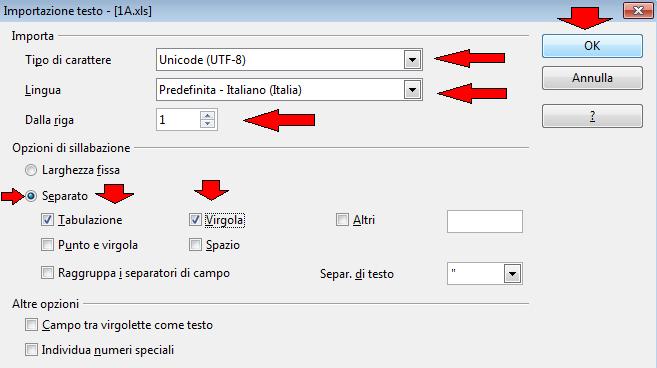 Si aprirà quindi il file denominato 1A.xls.