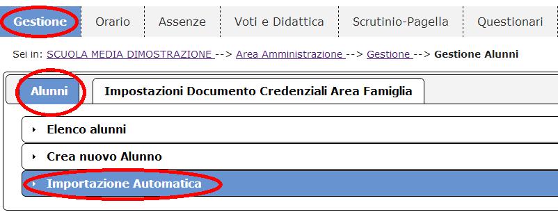 5) Selezionare la Sede per la quale si vuole operare, la Classe nella quale si desidera inserire l'elenco degli alunni che si sta per importare e la Provenienza dei Dati: a) SIDI P per le Scuole