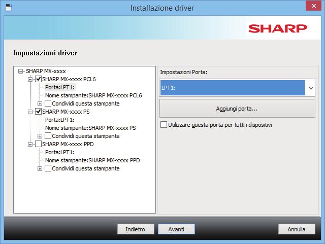 Tavola dei contenuti Windows / Selezionare il software da installare Installazione del driver della stampante/driver PC-Fax (procedura comune) Installazione personalizzata Installare il driver