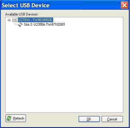 3 Verrà visualizzata la finestra di dialogo Select USB Device in cui saranno indicati tutti i dispositivi DAQ collegati.