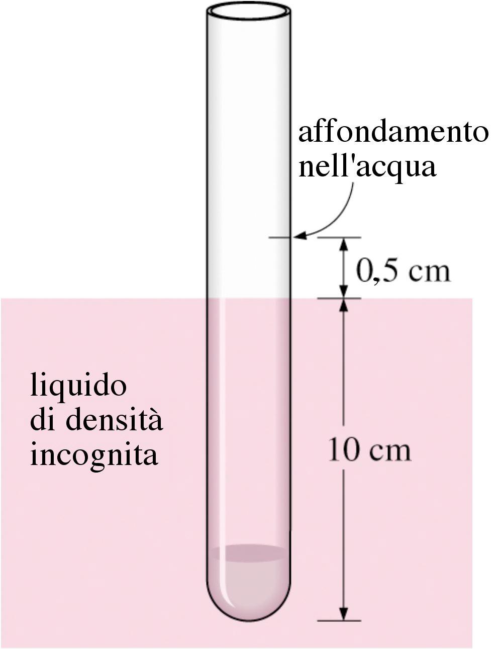 3.65 Per determinare la densità di un liquido viene usato un densimetro del diametro di 1 cm, la cui graduazione è divenuta illeggibile.
