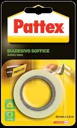 BIADESIVI Pattex BIADESIVO SOFFICE Nastro biadesivo soffice con supporto in polietilene espanso di colore bianco, che presenta elevatissima tenuta ed ottima resistenza all umidità.