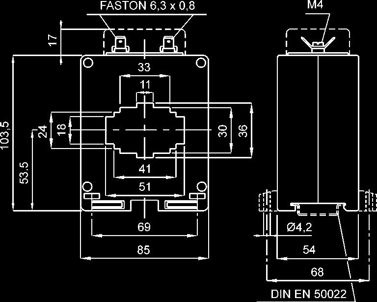 TAC051 51x18 T.A. DI MISURA A BARRA PASSANTE BUSBAR PASSING MEASURING CT s grado di protezione protection degree IP 00 grado di protezione con coprimorsetti protection degree with terminal covers IP