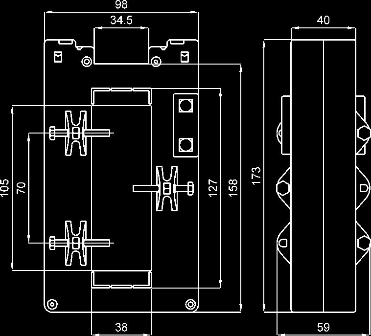 TAT126 105x38-127x38 T.A. DI MISURA A BARRA PASSANTE BUSBAR PASSING MEASURING CT s kg 1,2-3 grado di protezione protection degree IP 20 durata nominale (I th) current (I th) 80 In max.