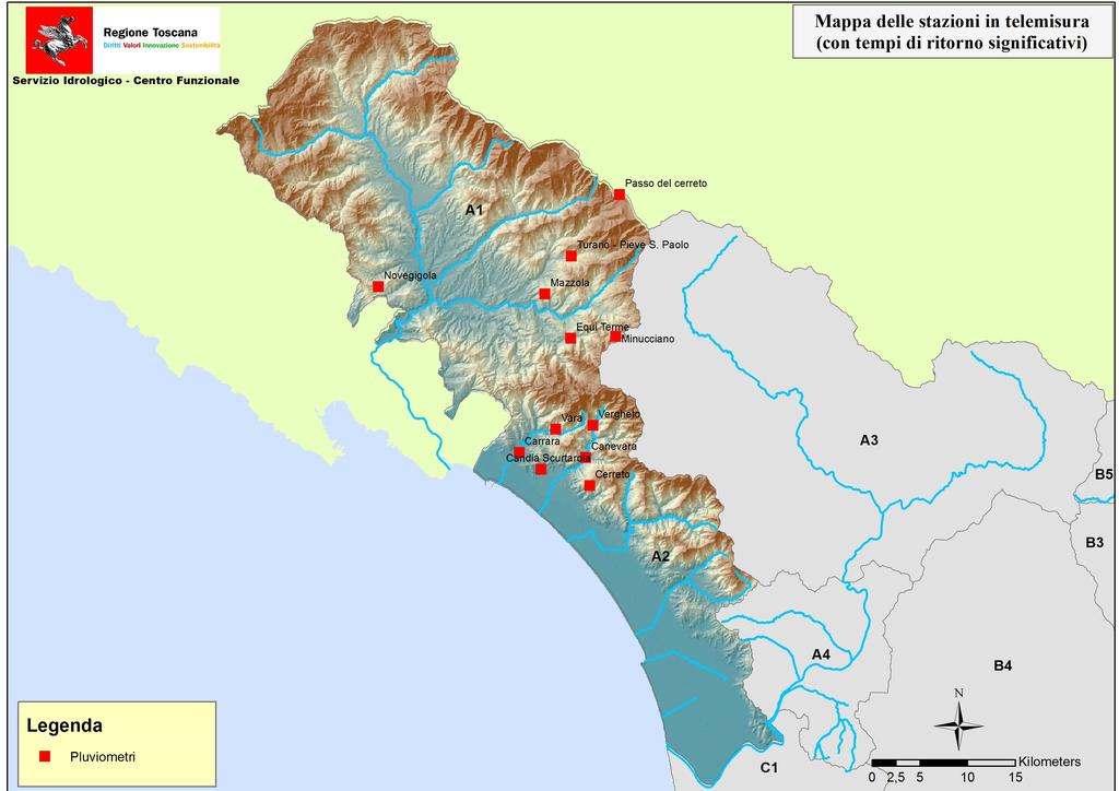 Figura 5 Mappa dell ubicazione delle stazioni significative del bacino del Magra e Toscana Nord Codice TOS11000027 TOS01000025 TOS09001210 TOS11000028 TOS02000047 TOS02004011 TOS02000088 TOS09001160
