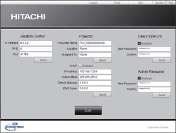 3. Controllo web 3.2 Crestron e-control (continua) 3.2.2 Finestra Tools 2 1 4 3 5 Configura le impostazioni tra il proiettore e il sistema di controllo Crestron.