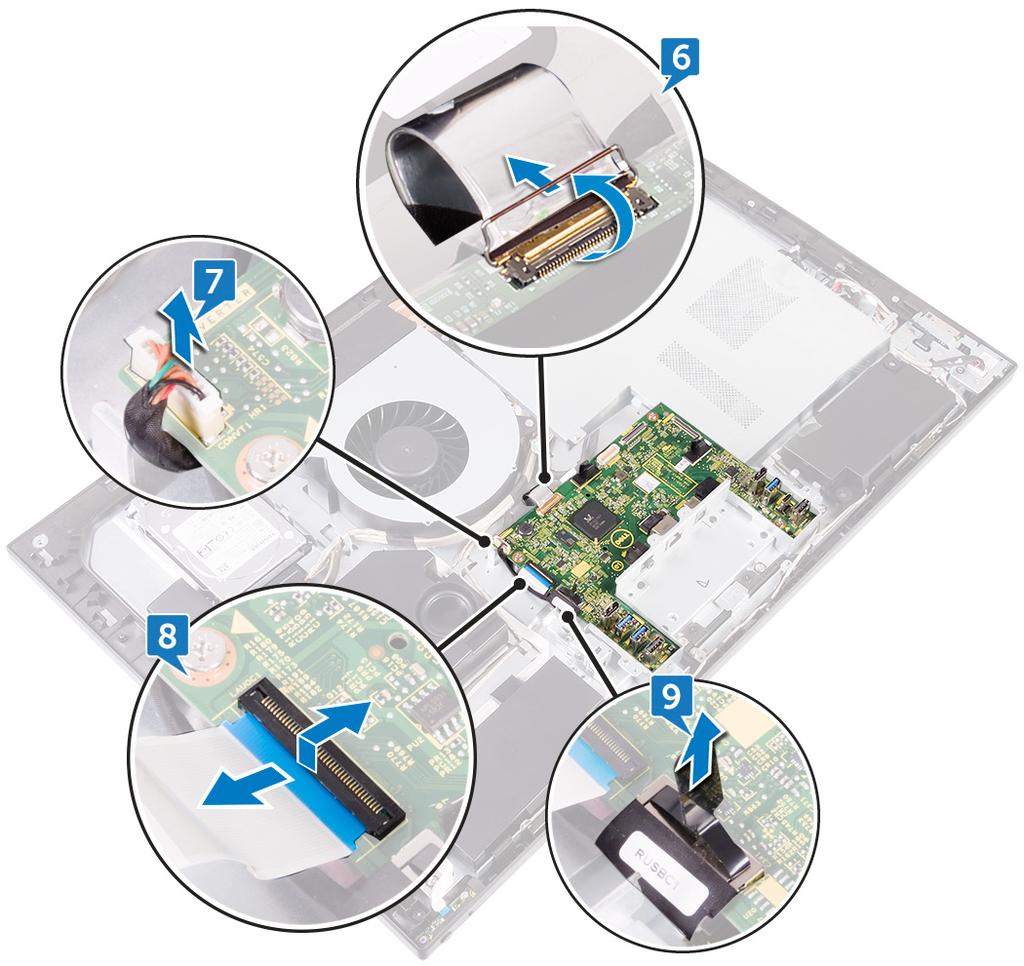 9 Utilizzando la linguetta di estrazione, scollegare il cavo I/O (RUSBC1) dalla scheda I/O.