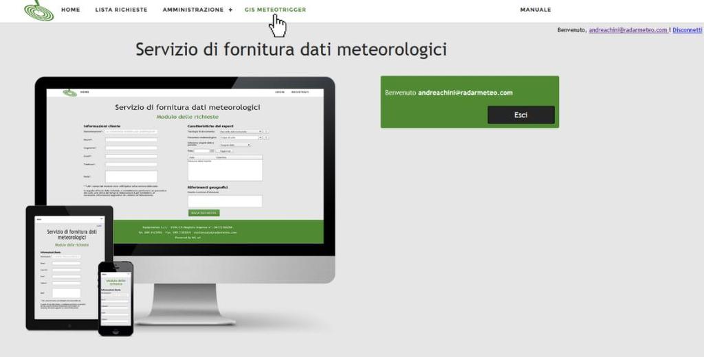 Figura 3. Accesso dal servizio di fornitura dati meteorologici (Meteotrigger ). 4.2.