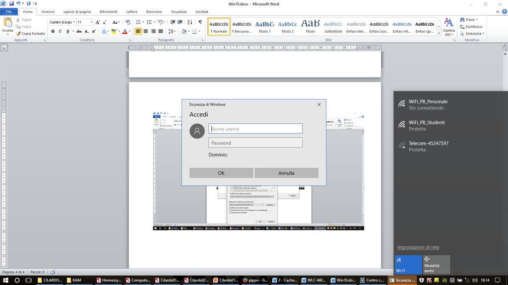 Figura 17: Finestra Sicurezza di Windows Autenticazione di rete NOTA: Il principale motivo di una connessione rifiutata potrebbe essere legato all installazione di due certificati di sicurezza che