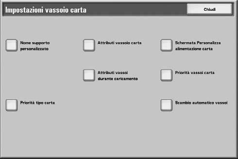 2. Carta e altri supporti 7. Selezionare Attributi vassoio carta. 8. Selezionare il vassoio carta e poi Cambia impostazioni. 9. Selezionare Formato carta.