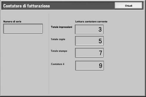 4. Stato della macchina Contatori/Rapporti La scheda Contatori/Rapporti della schermata Stato macchina consente di controllare il numero di pagine stampate per ciascun contatore o utente.