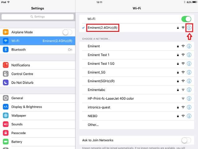 IOS: 18 ITALIANO 1. Selezionare Settings dalla schermata iniziale, ed accedere alla sezione Wi-Fi. 2.