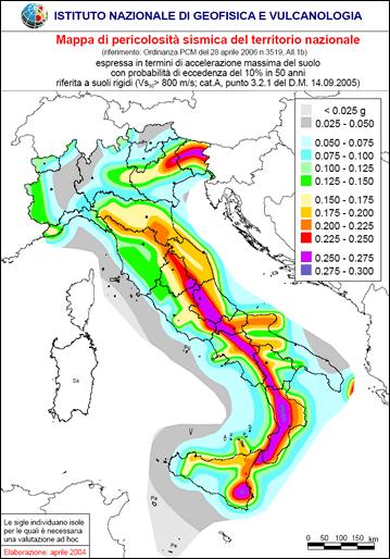 2.2 SCENARIO DI RISCHIO SISMICO La Pericolosità sismica, desunta dalla Mappa di Pericolosità Sismica Nazionale (OPCM 3519/06 e DM 14.01.