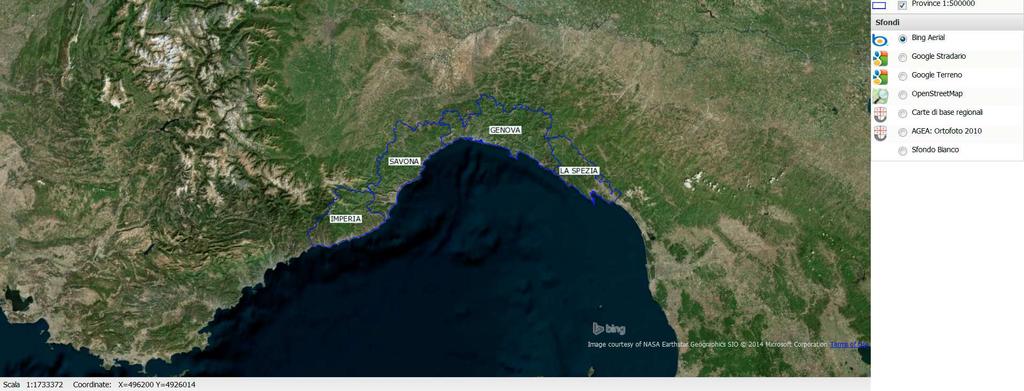 Help Geoportale: Utilizzo dell interfaccia grafica Introduzione La finestra è divisa nelle seguenti parti: mappa o frame grafico barra degli strumenti contenente i bottoni per la navigazione