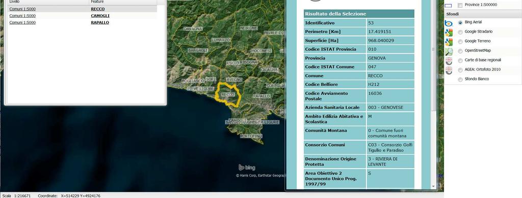 Compare la maschera Risultato Interrogazione con l elenco degli oggetti grafici selezionati.