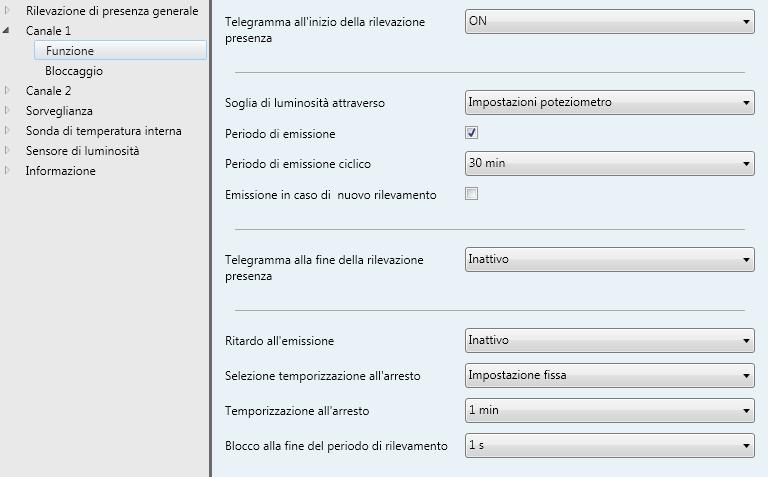 4. Parametro canale 1/2 Di seguito viene descritta la configurazione di un canale rilevatore di movimento.