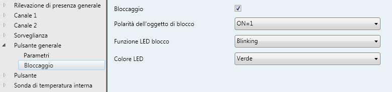 5.2 Sensore a tasti generale Funzione di blocco Nella finestra parametri sottostante sono configurate le funzioni e le possibilità di scelta della "Funzione di blocco" per il pulsante di comando.