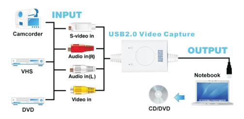 1. Introduzione 2. Connessioni Hardware 1.1 Descrizione La pennetta di acquisizione video VGB200 crea video digitali sul tuo Hard Drive.