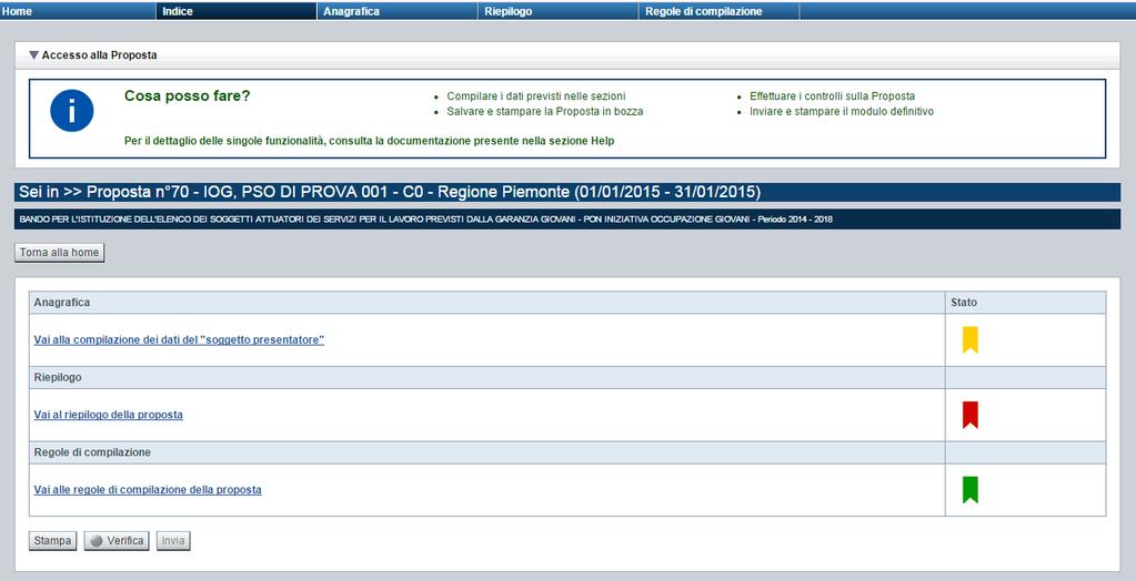 3. Indice E la pagina iniziale di gestione di una domanda.