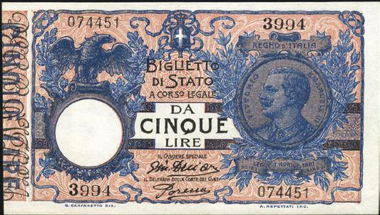 425 427 426 425 5 Lire 29/07/1918 - Serie 3731-4750 - Alfa 55;