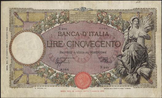 437 436 500 Lire - Capranesi 08/10/1943 - B.I.