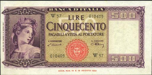 451 451 Umberto II (1945) 500 Lire - Barbetti (testina) 06/06/1946 - Transizione - Alfa 476; Lireuro 36A RRRR - Einaudi/ Urbini - Piccolo