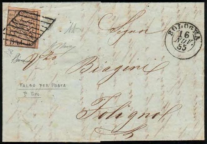 1 a Distanza 1 Raggio > 3 a Distanza 26 settembre 1852, lettera primo porto spedita da RIETI (Distribuzione Postale di 1 a Classe dipendente da Terni) a FERRARA (Direzione Postale)