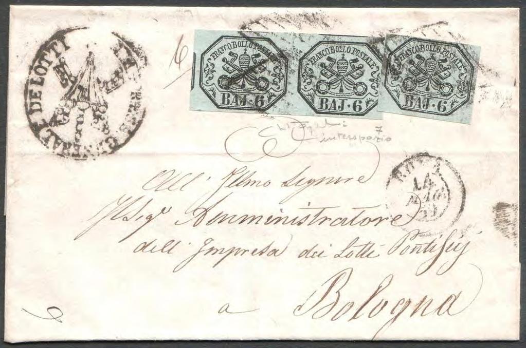 3 a Distanza > 1 a Distanza 2 Raggio 22 marzo 1856, lettera primo porto spedita da BOLOGNA (Direzione Postale) a ROMA (Direzione Postale),