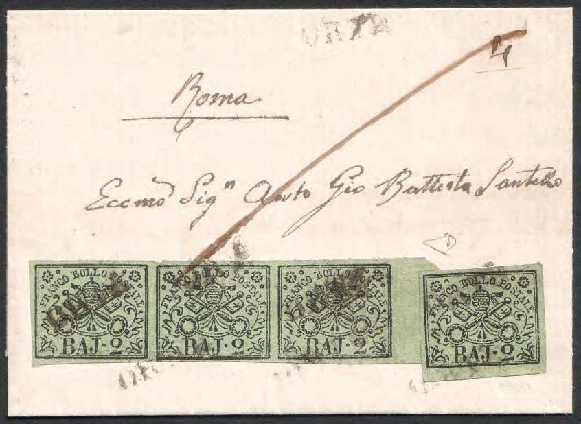 25 gennaio 1865, lettera doppio porto spedita da PIANSANO (Distribuzione Postale di 2 a Classe dipendente da Viterbo) a