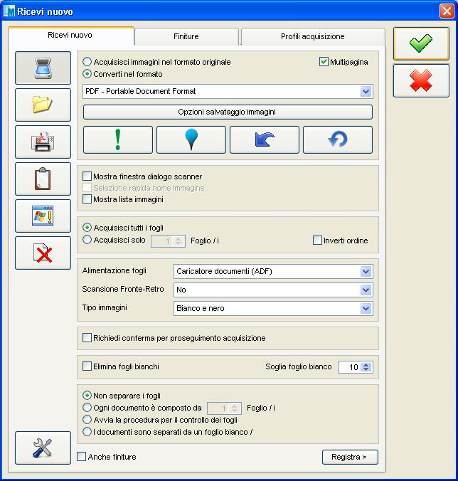 E possibile acquisire i documenti dallo scanner (sono supportati tutti gli scanner dotati di driver TWAIN), caricare documenti già esistenti in formato